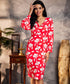 Floral Print Front Button Red Dress